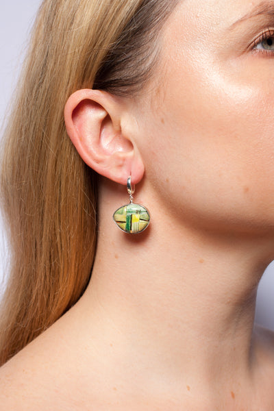 Green color dangle earrings with gold lines BON BON
