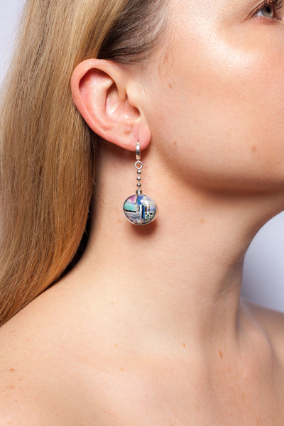 Bright blue and purple color earrings with silver clasps