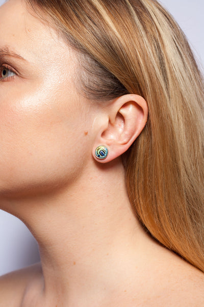 Blue and green mismatched silver stud earrings