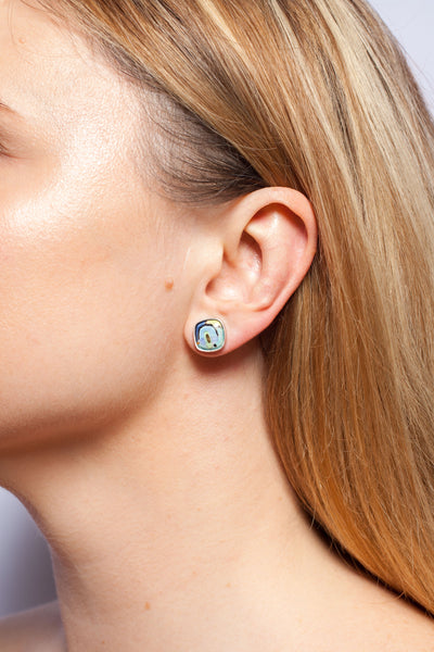 Blue and green mismatched silver stud earrings
