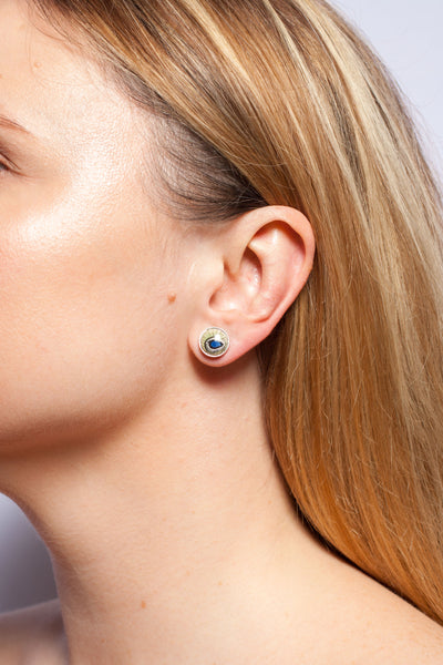 Green and blue stud silver earrings