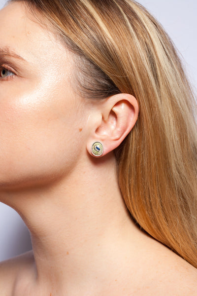 Green and blue stud silver earrings