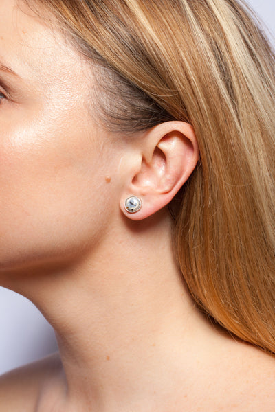 Blue mismatched silver earrings with tiny hearts