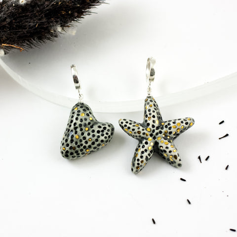 Star and heart set dangle earrings