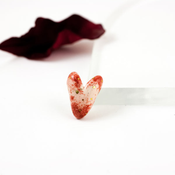 Red and pink heart-shaped brooch