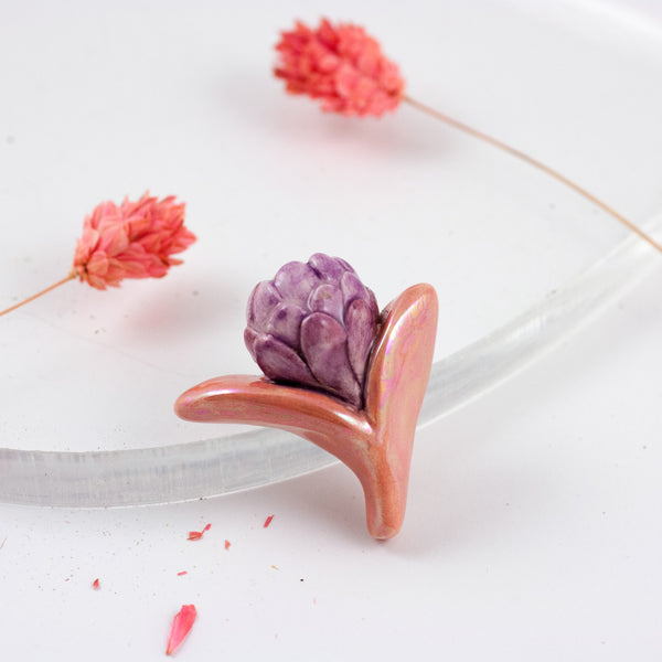 Purple and pink color flower bud brooch