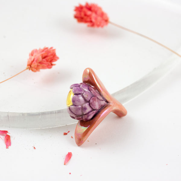 Purple and pink color flower bud brooch