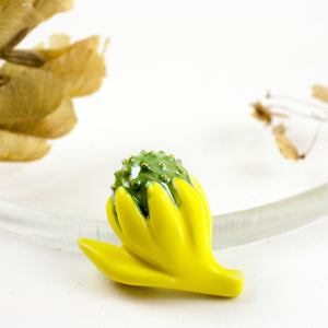 Yellow organic shaped brooch with gold dots