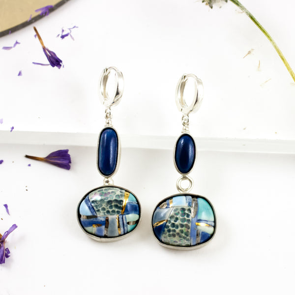 Blue geometrical ABSTRACT dangle silver earrings