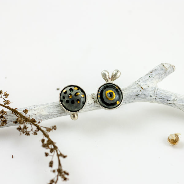 Black and grey mini ABSTRACT earrings with ceramics