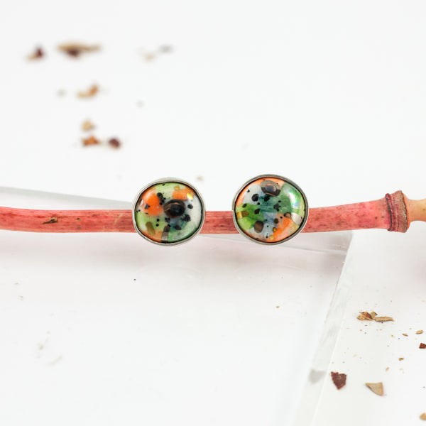 Green BON BON earrings with orange details