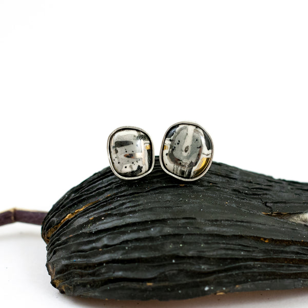ABSTRACT dark silver earrings with ceramics