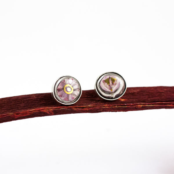 BON BON Pink and purple silver earrings with gold luster