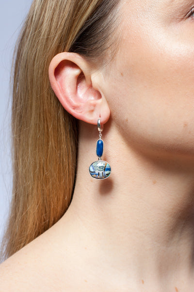 Blue geometrical ABSTRACT dangle silver earrings