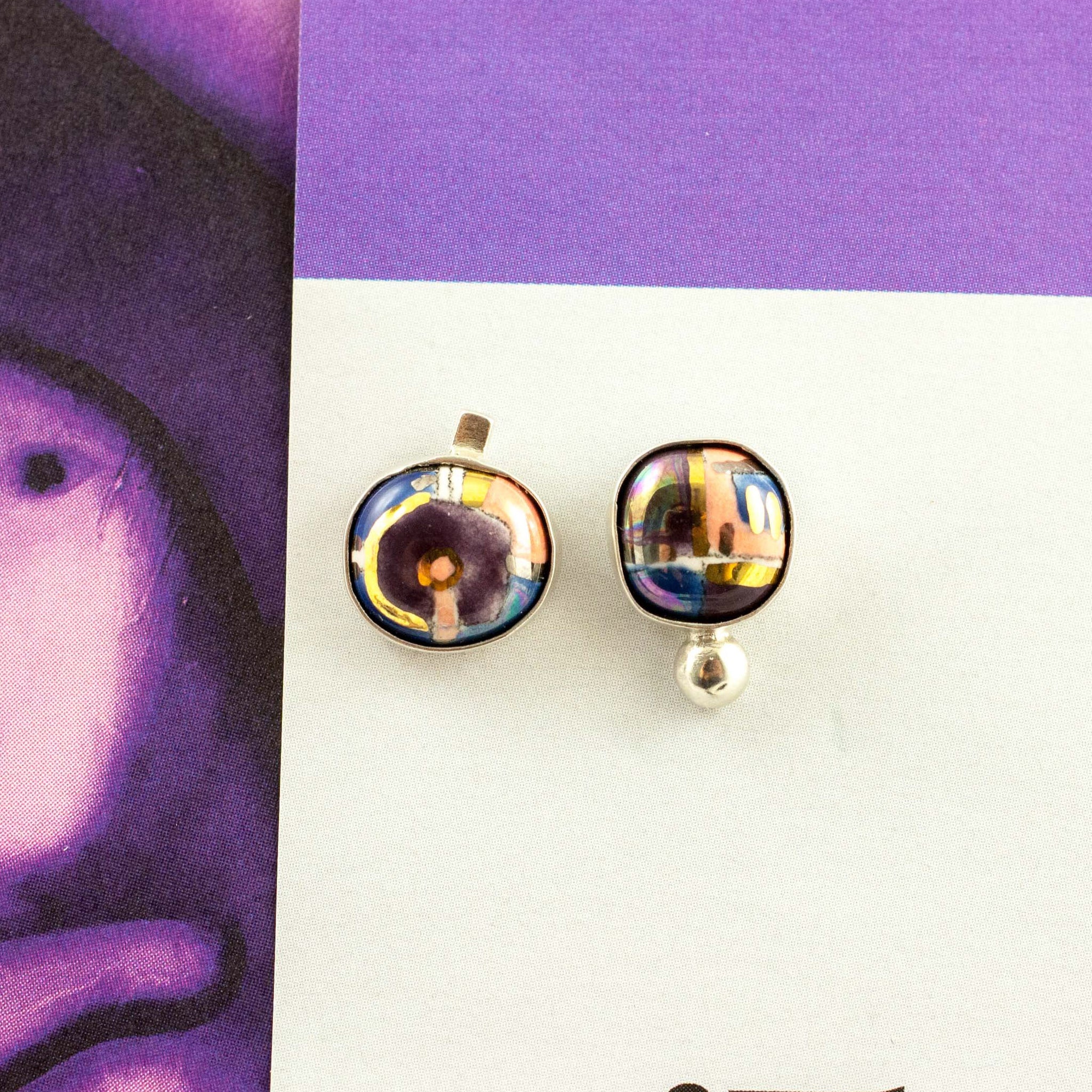 Purple and blue silver earrings with pearl luster