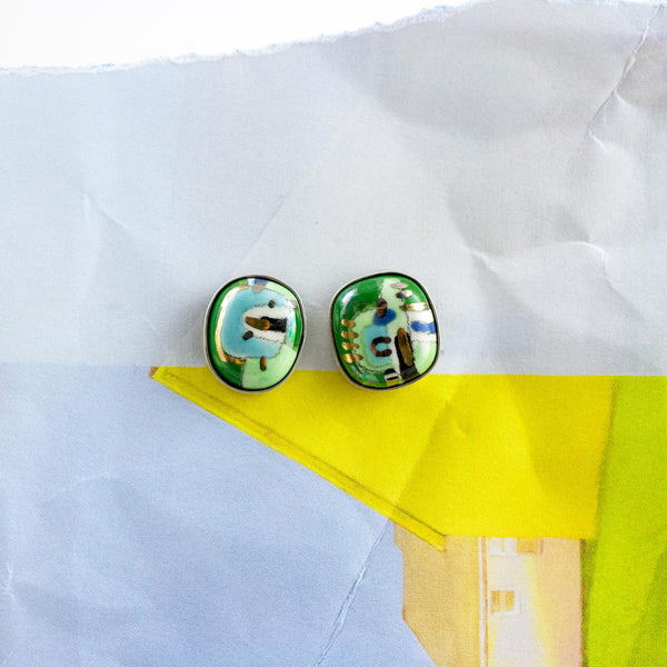 Mint and green color earrings with ceramics