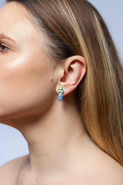 Blue and green bubble earrings with pearl luster