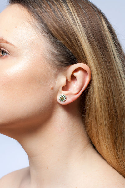 White and gold ABSTRACT earrings with graphic design