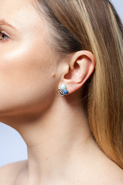 Light and dark blue bubble earrings with platinum luster