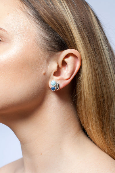 Light and dark blue bubble earrings with platinum luster