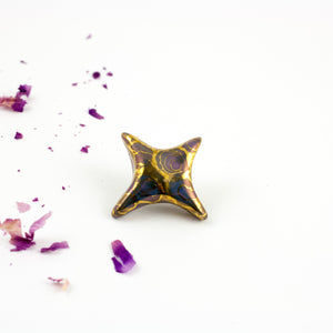 Blue and gold color star form ceramic brooch