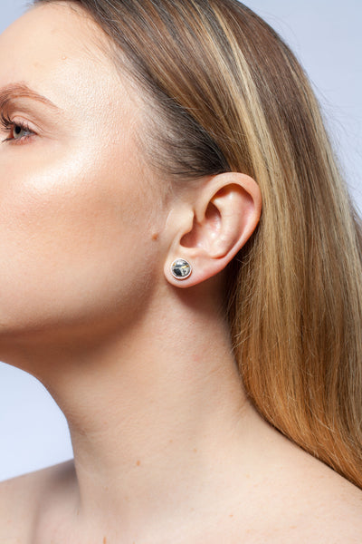 Mismatched tiny earrings ABSTRACT with black lines and dots