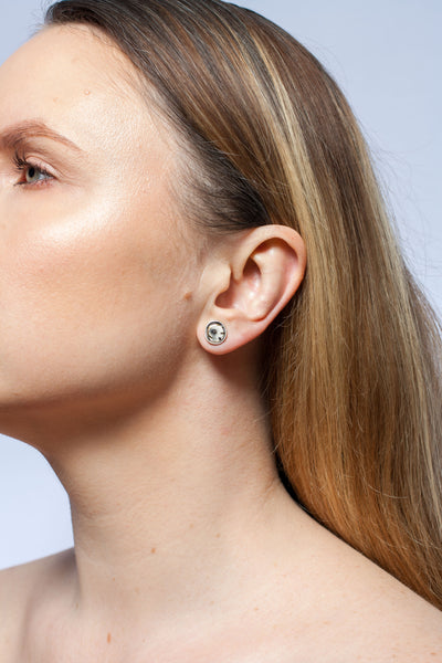 Mismatched tiny earrings ABSTRACT with black lines and dots