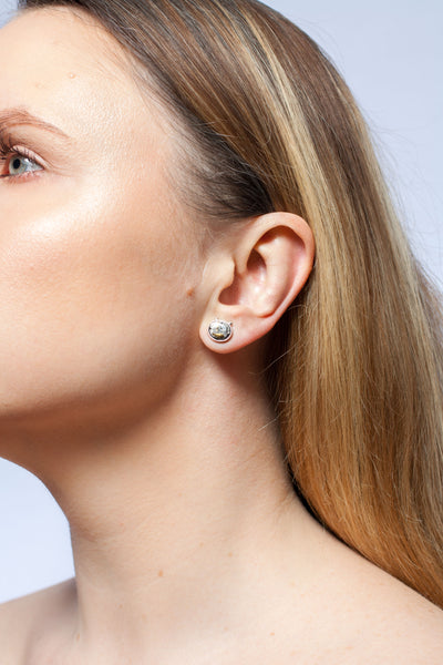 White and black ABSTRACT earrings with decorated ceramics