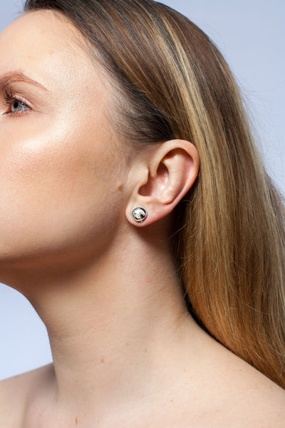 White and black ABSTRACT earrings with decorated ceramics
