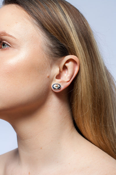 Blue and orange color BON BON earrings with drawings