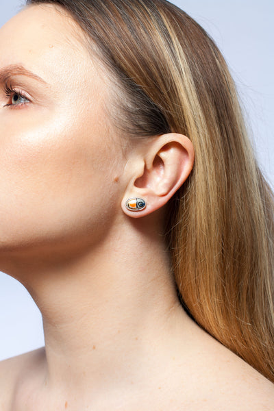 Blue and orange color BON BON earrings with drawings