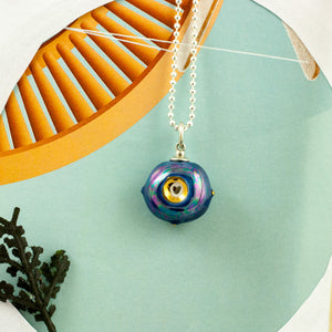 Blue ceramic pendant with pearl luster