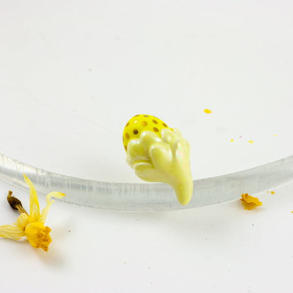 Yellow flower bud shaped ceramic brooch