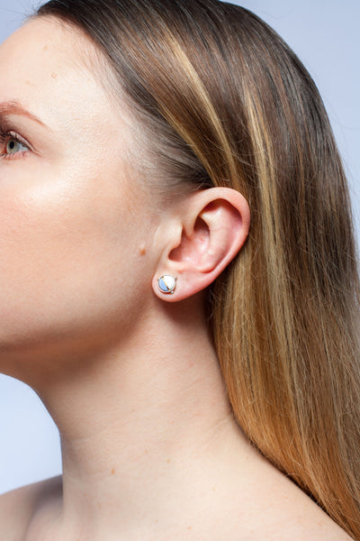 3X3 collection round blue silver earrings