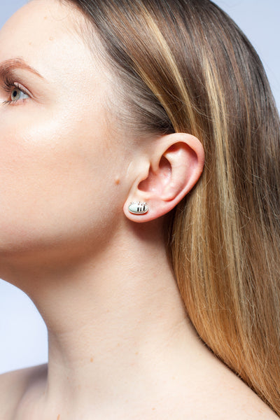 3X3 collection round blue silver earrings