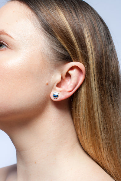 3X3 collection round blue silver earrings