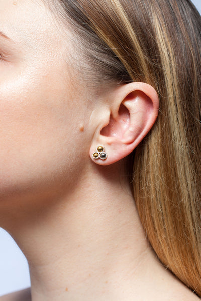 3X3 collection white silver earrings with platinum and gold decore