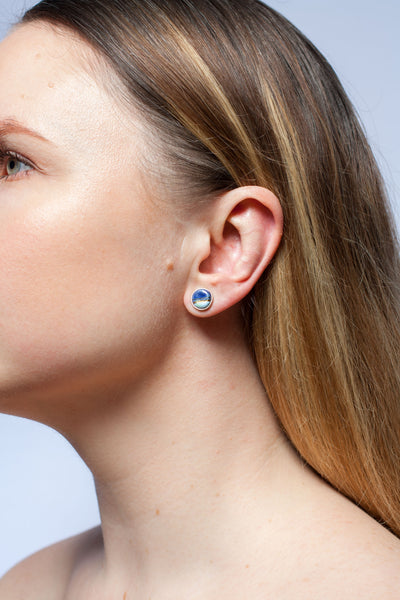 3X3 collection blue mismatched silver earrings