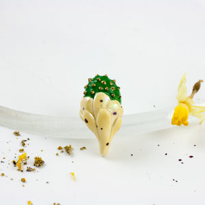 Yellow and green flower ceramic brooch with gold dots