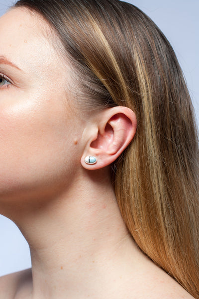 3X3 collection blue mismatched silver earrings