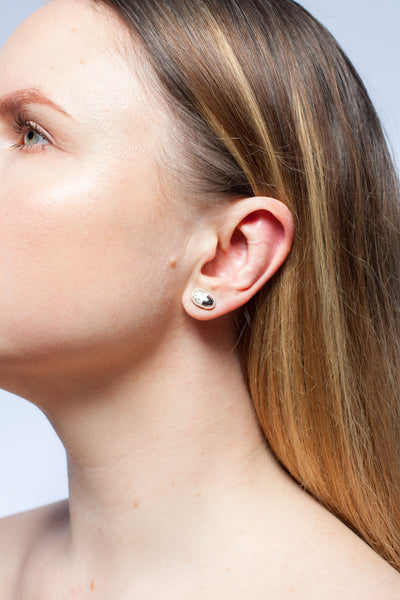 3X3 collection butter yellow asymmetrical silver stud earrings