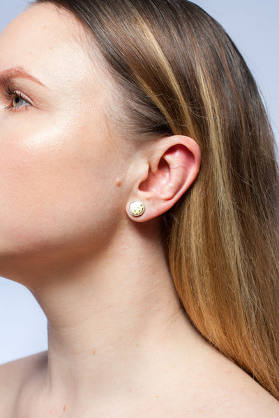 3X3 collection butter yellow asymmetrical silver stud earrings