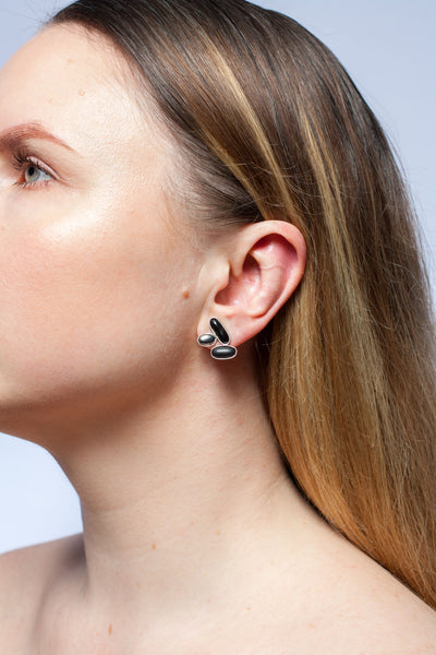 3X3 collection silver earrings with metal luster decore