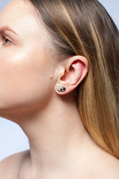 3X3 collection silver earrings with metal luster decore
