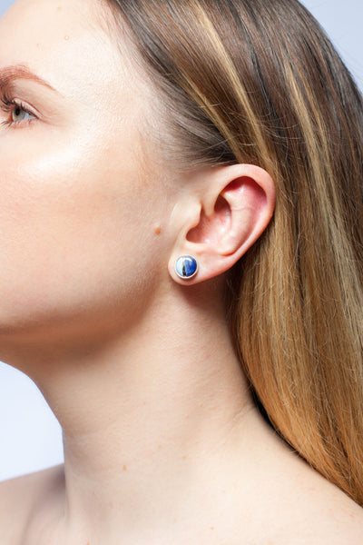 3X3 collection micmatched blue silver earrings