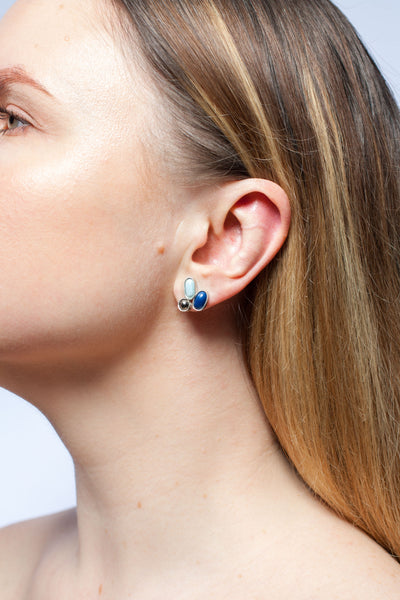 3X3 collection micmatched blue silver earrings