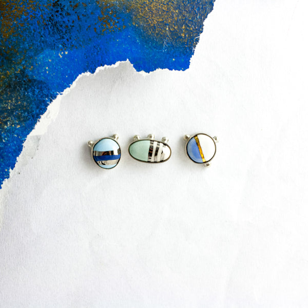 3X3 collection round blue silver earrings