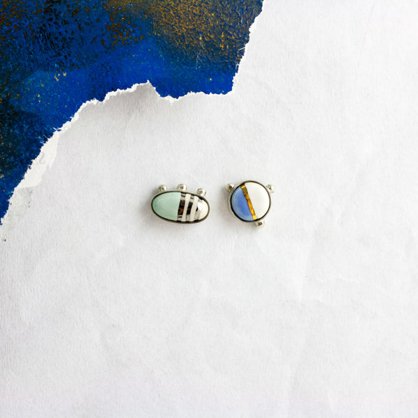 3X3 collection round blue silver earrings