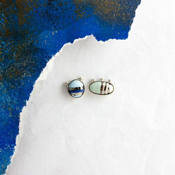 3X3 collection round blue silver earrings