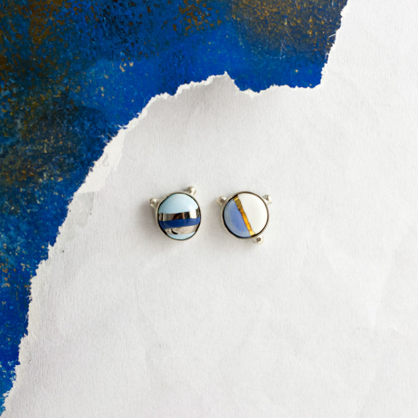 3X3 collection round blue silver earrings